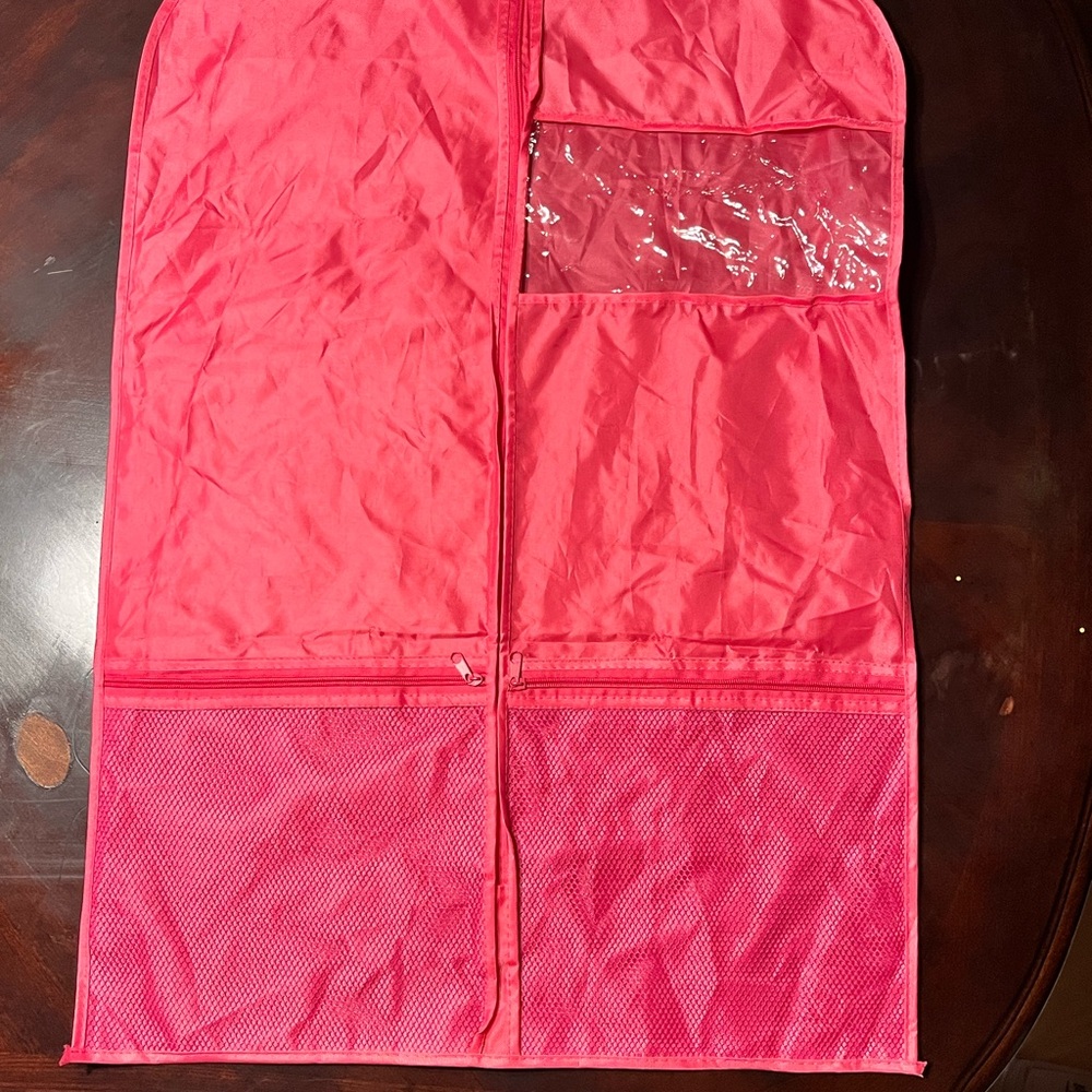 Pink Garment Bag with Clear Pocket